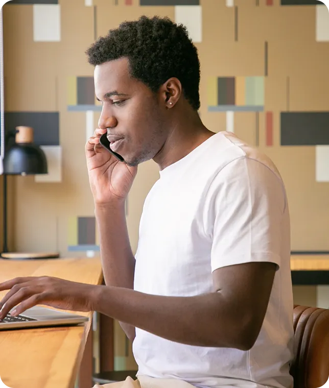 Guy focusing with headset